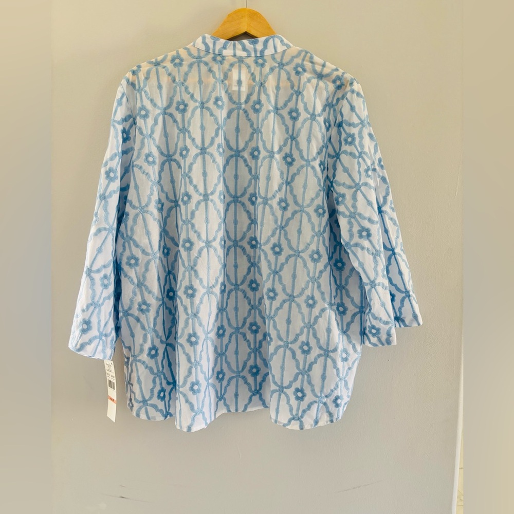 NWT Ruby Rd Plus Size 2X Blue White Embroidered V… - image 3